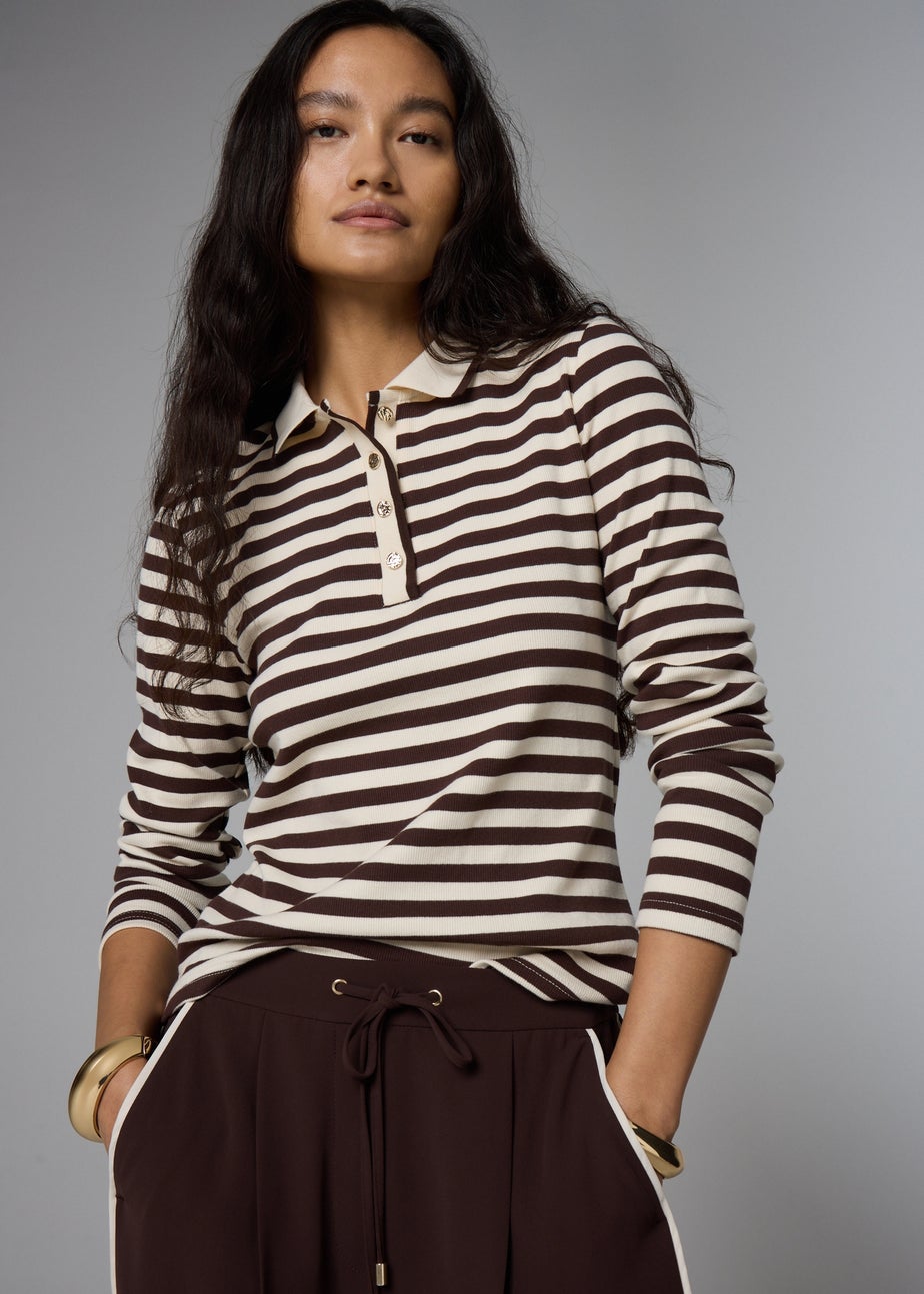 Et Vous Chocolate Stripe Henley Jumper