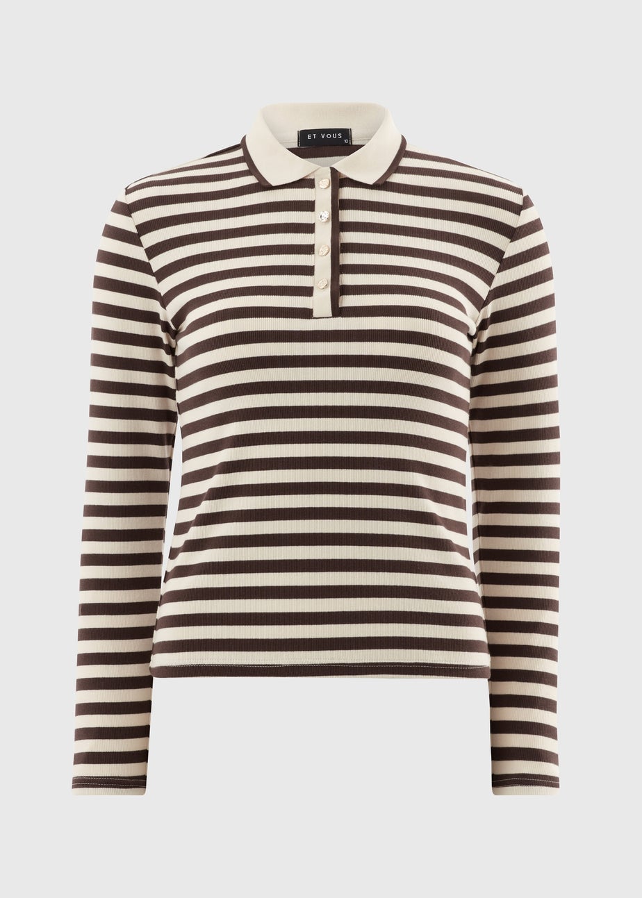 Et Vous Chocolate Stripe Henley Jumper