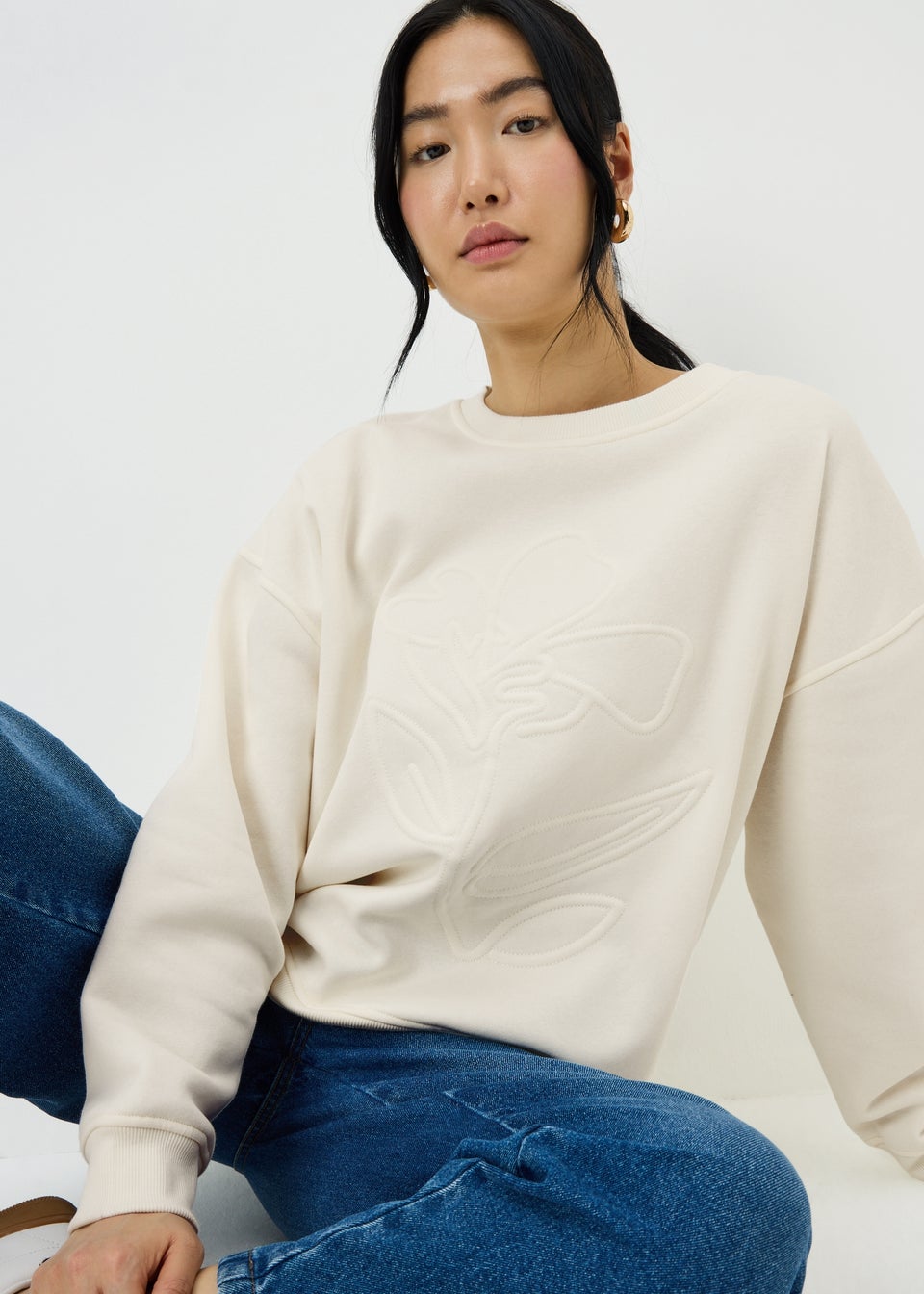 Cream Rose Embossed Sweatshirt