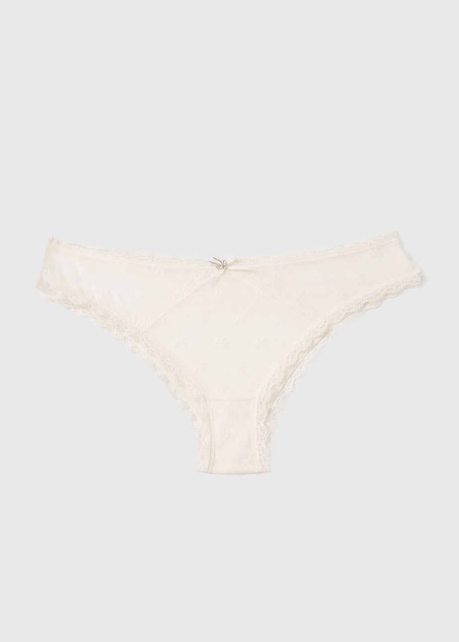Cream Mesh Bow Brazilian Knickers