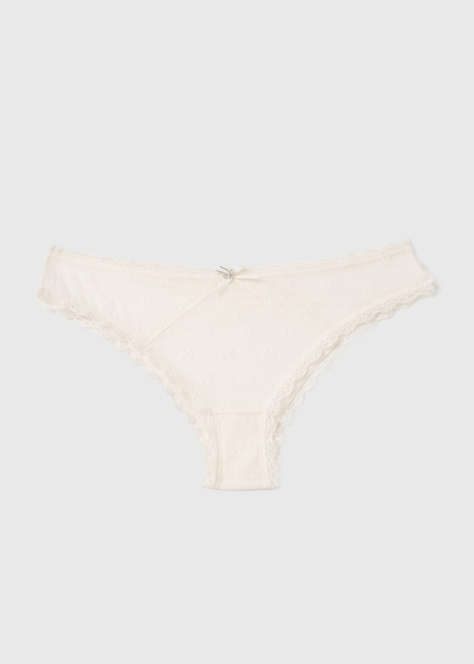 Cream Mesh Bow Brazilian Knickers