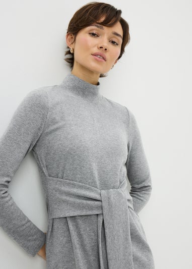 Grey Jersey Tie Midi Dress