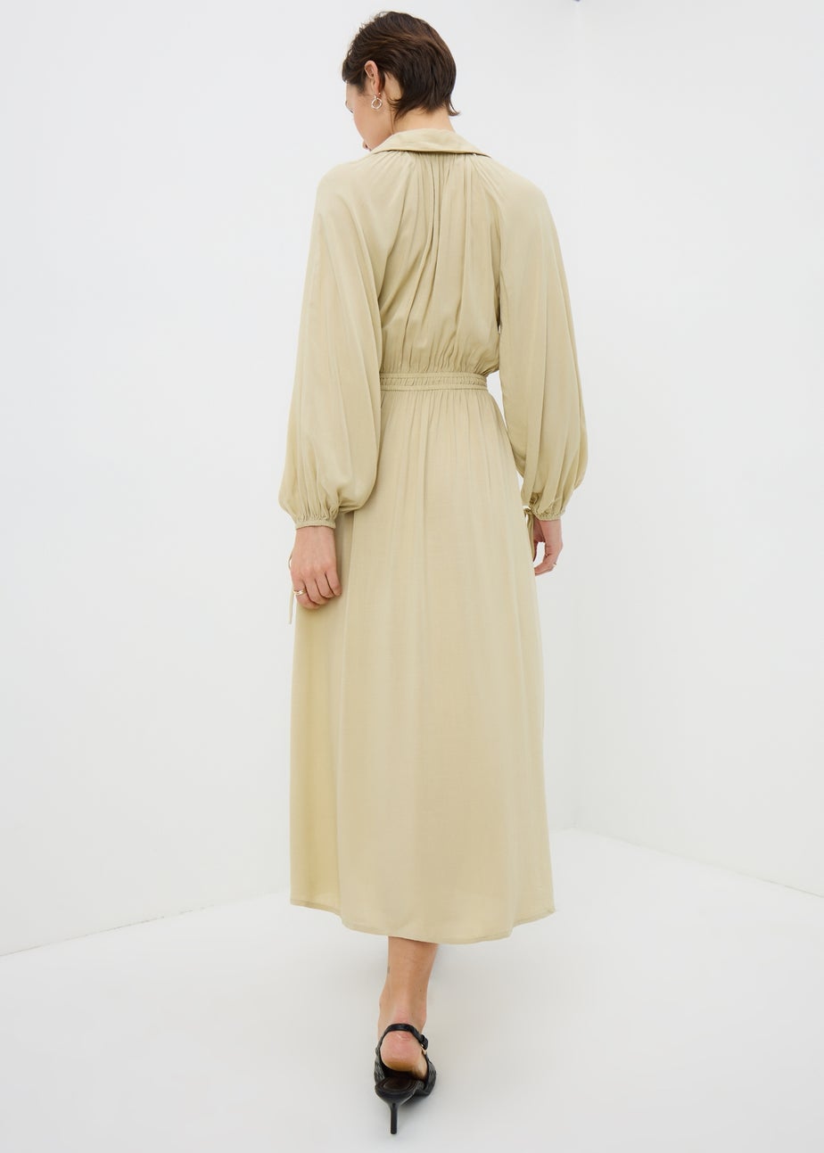 Sage Green Tie Neck Midaxi Dress