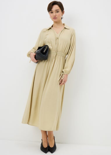 Sage Green Tie Neck Midaxi Dress