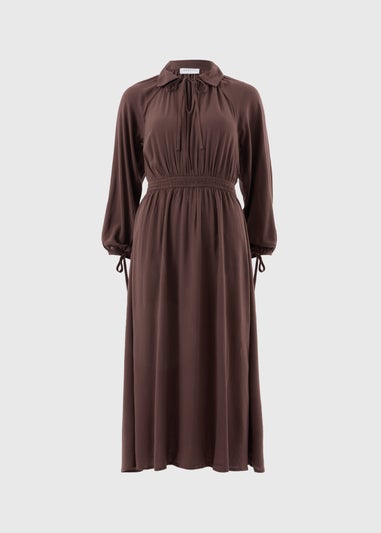 Brown Tie Neck Midaxi Dress