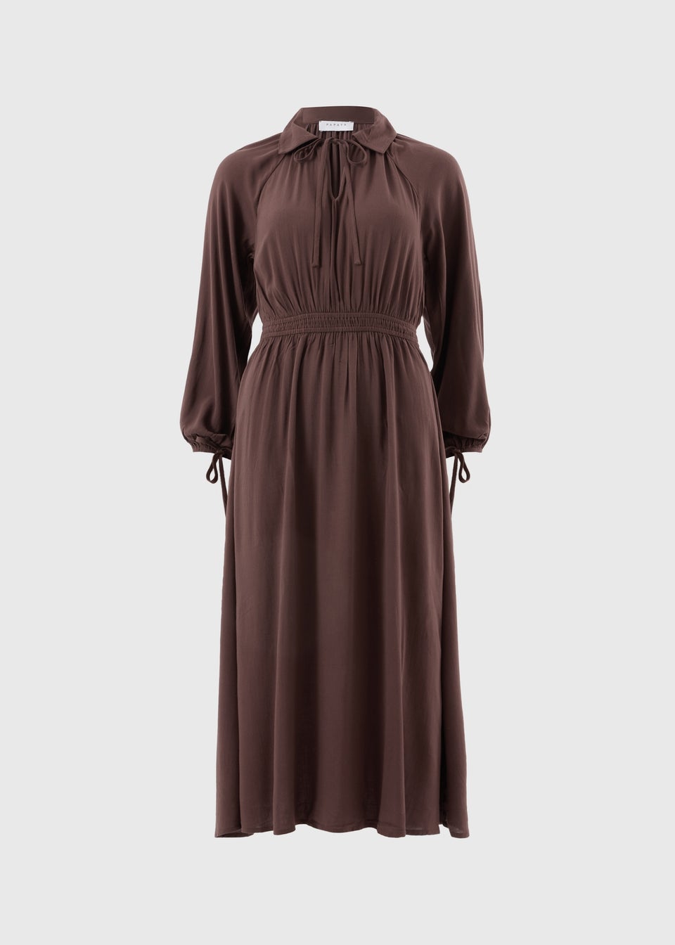 Brown Tie Neck Midaxi Dress