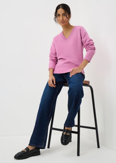 Pink V-Neck Knitted Jumper