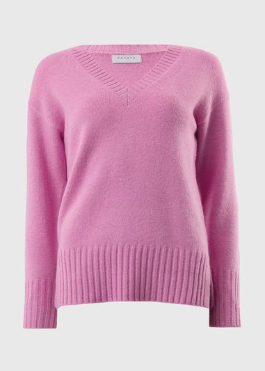 Pink V-Neck Knitted Jumper
