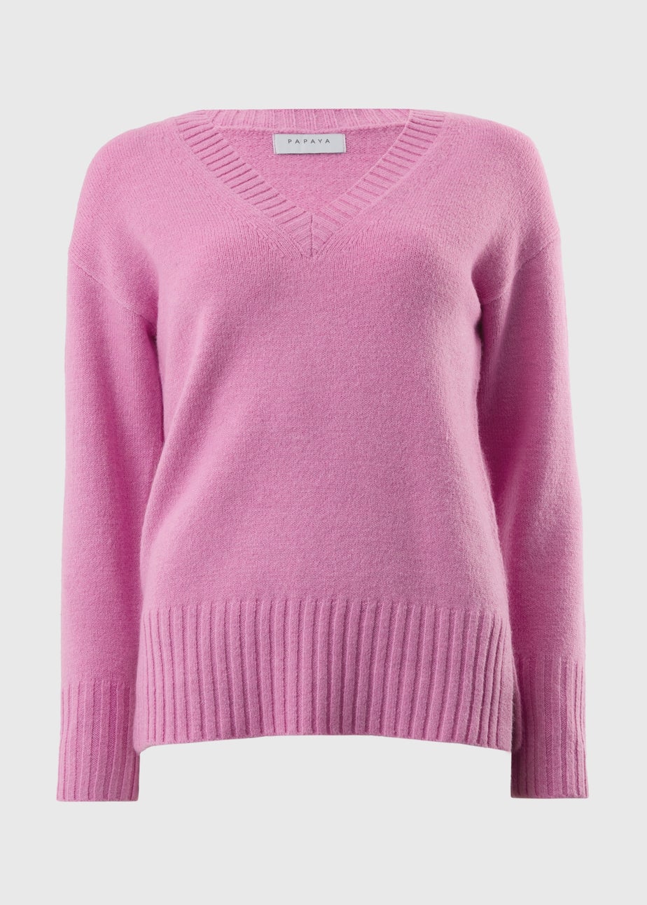 Pink V-Neck Knitted Jumper