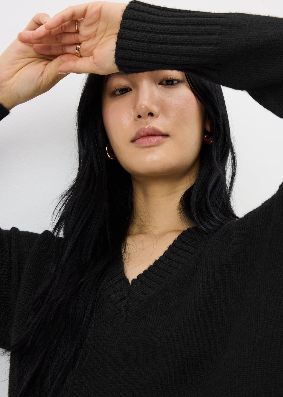 Black V-Neck Knit Jumper