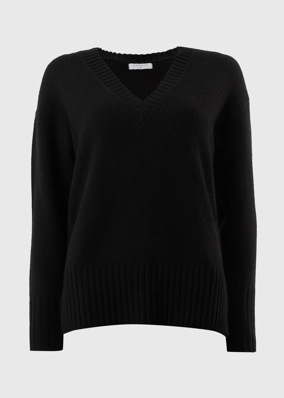 Black V-Neck Knit Jumper
