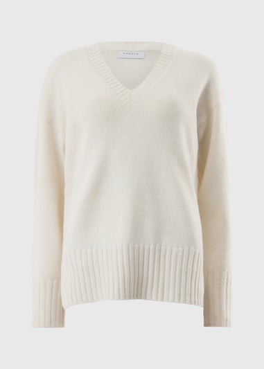 Cream V-Neck Knitted Jumper