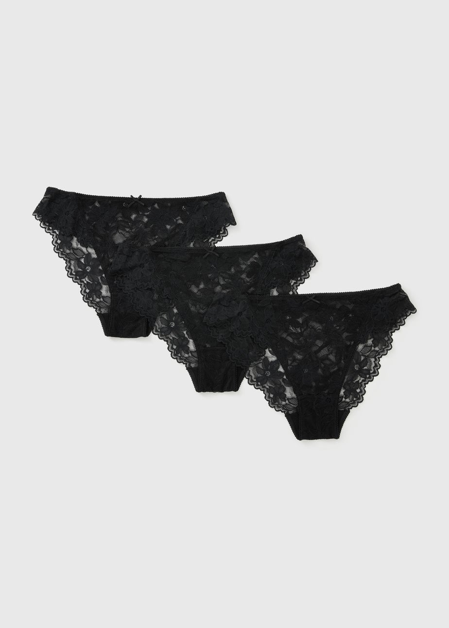 3 Pack Black Lace High Leg Knickers