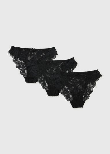 3 Pack Black Lace High Leg Knickers