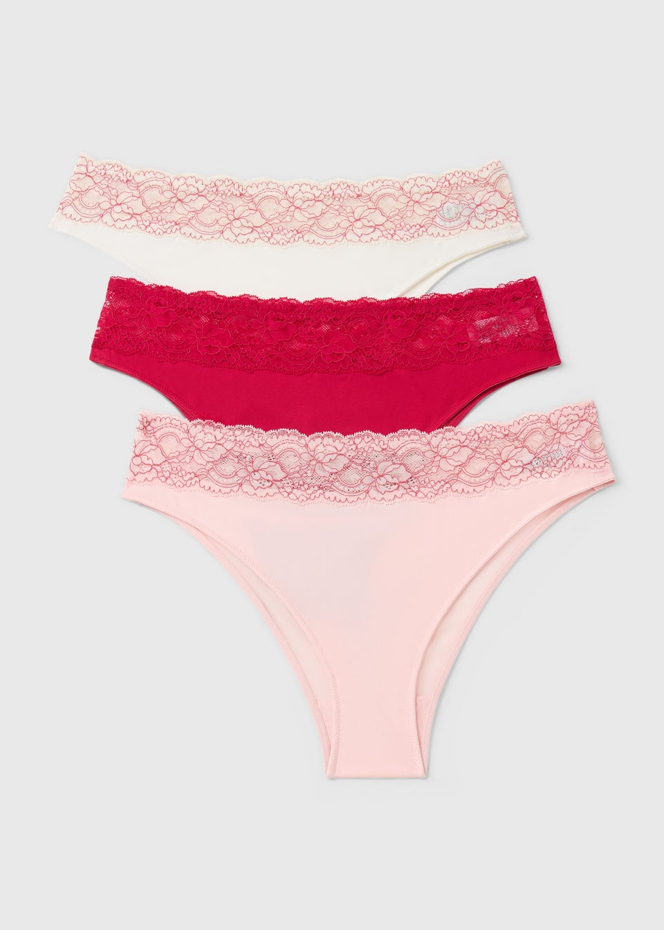 3 Pack Pink Lace Trim Brazilian Knickers