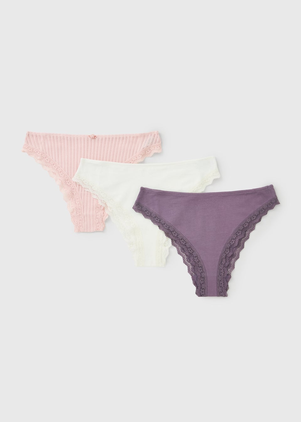 3 Pack Pink Pointelle Brazilian Knickers