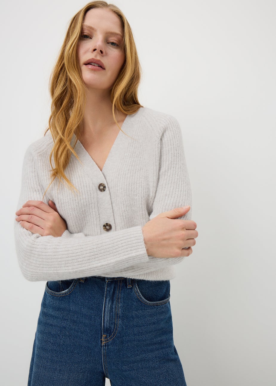 Oatmeal V-Neck Spandex Cardigan