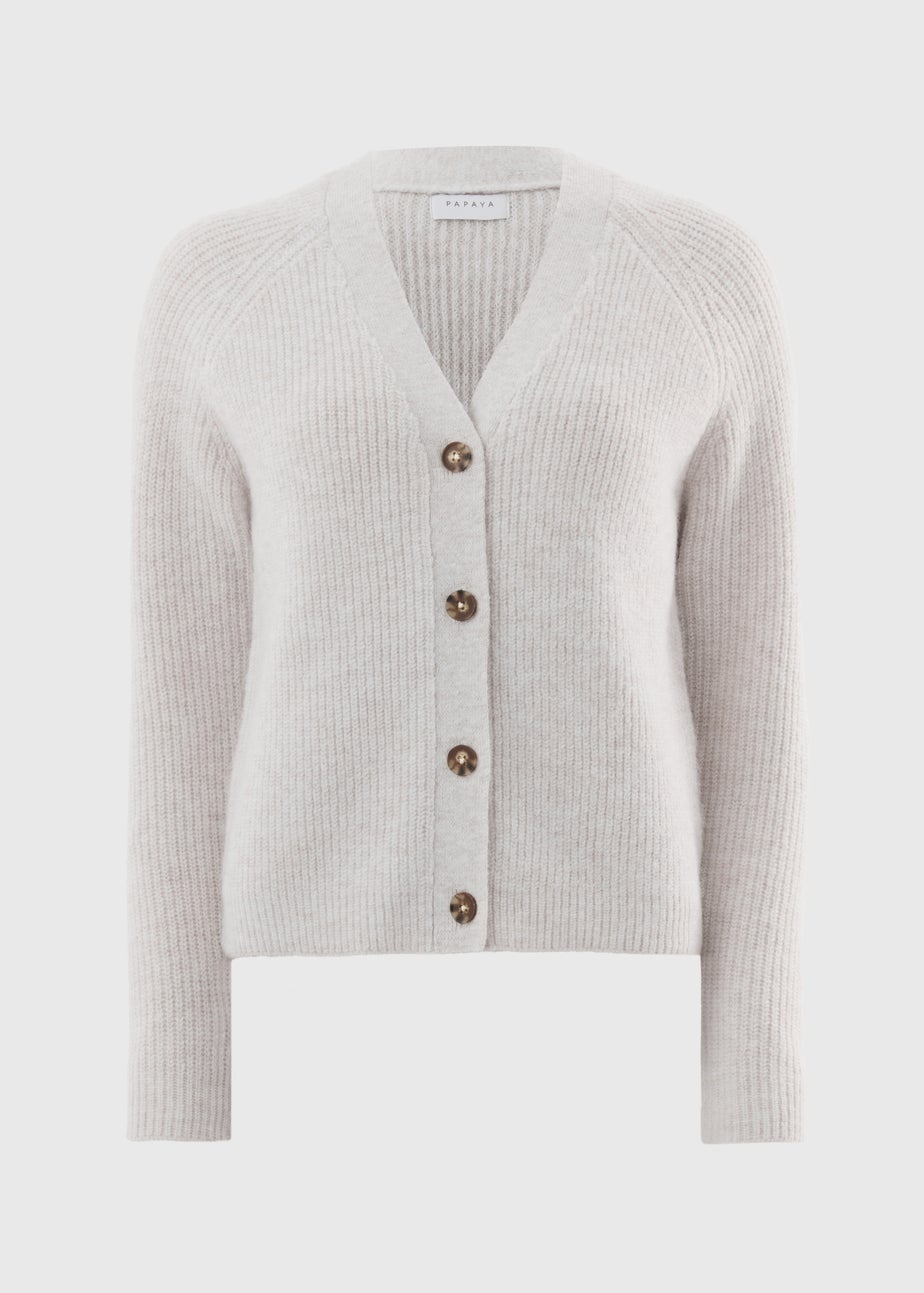 Oatmeal V-Neck Spandex Cardigan