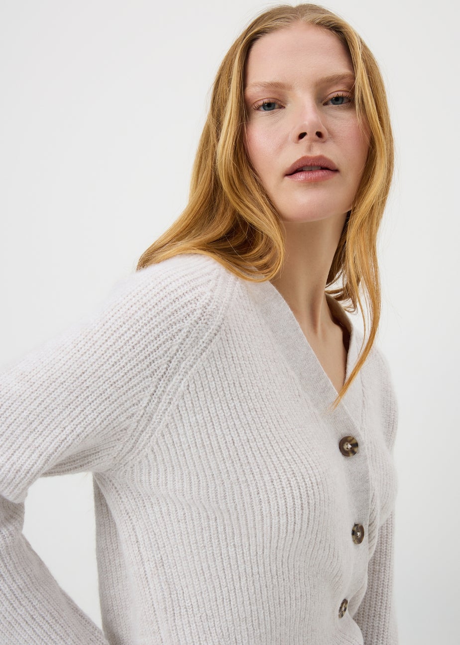 Oatmeal V-Neck Spandex Cardigan