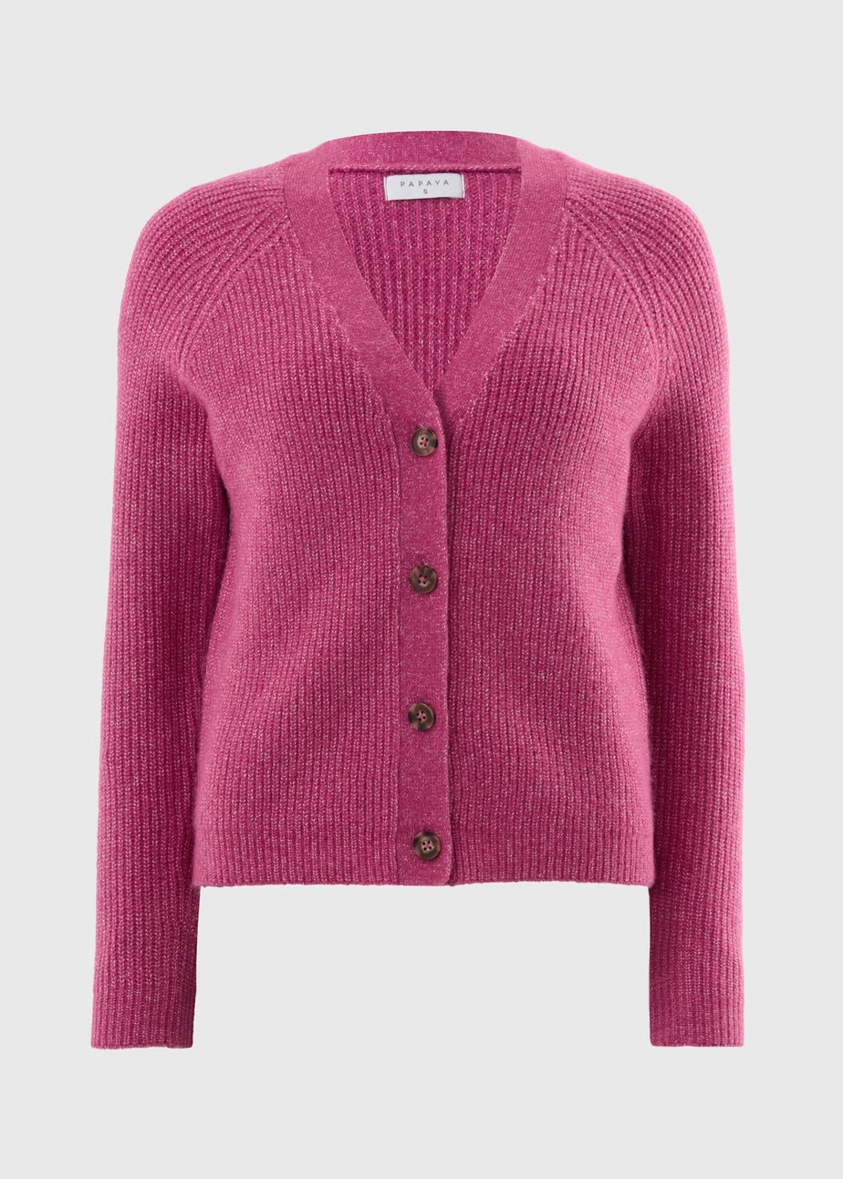 Raspberry V-Neck Spandex Cardigan