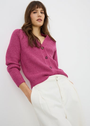 Raspberry V-Neck Spandex Cardigan