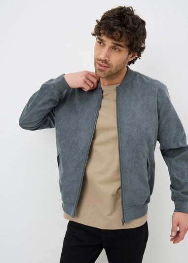 Grey Faux Suede Bomber Jacket