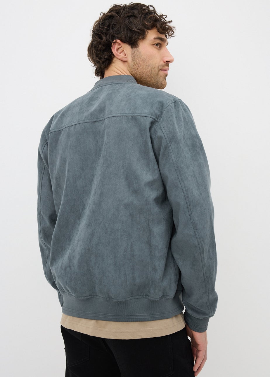 Grey Faux Suede Bomber Jacket