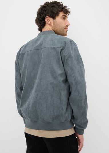 Grey Faux Suede Bomber Jacket