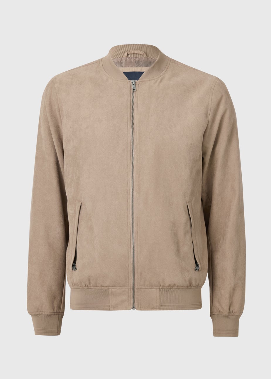 Stone Faux Suede Bomber Jacket