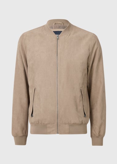 Stone Faux Suede Bomber Jacket