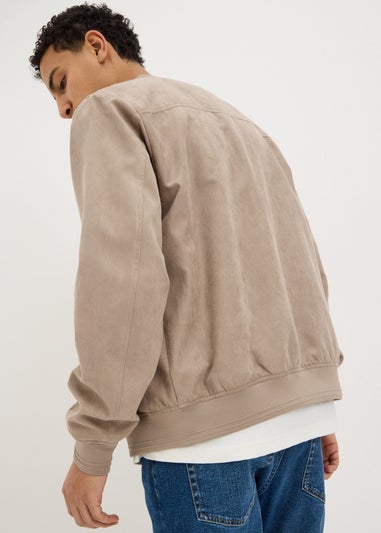 Stone Faux Suede Bomber Jacket