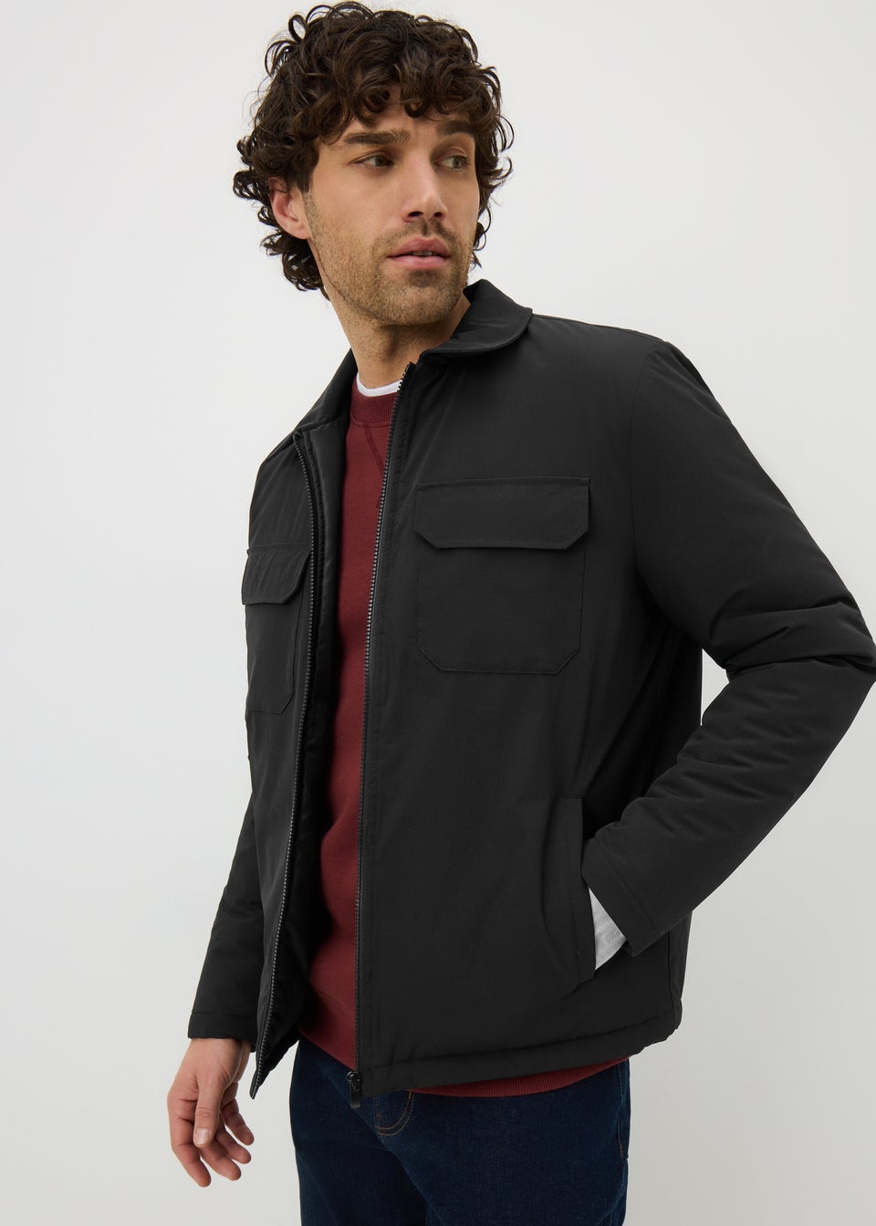 Black Padded Cargo Shacket