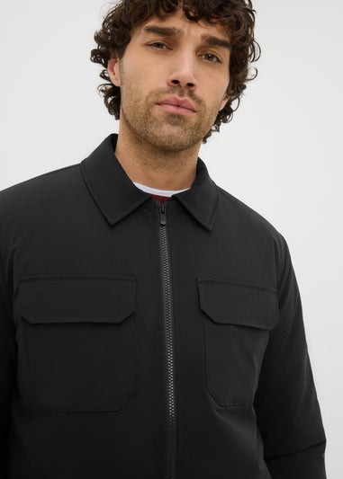 Black Padded Cargo Shacket
