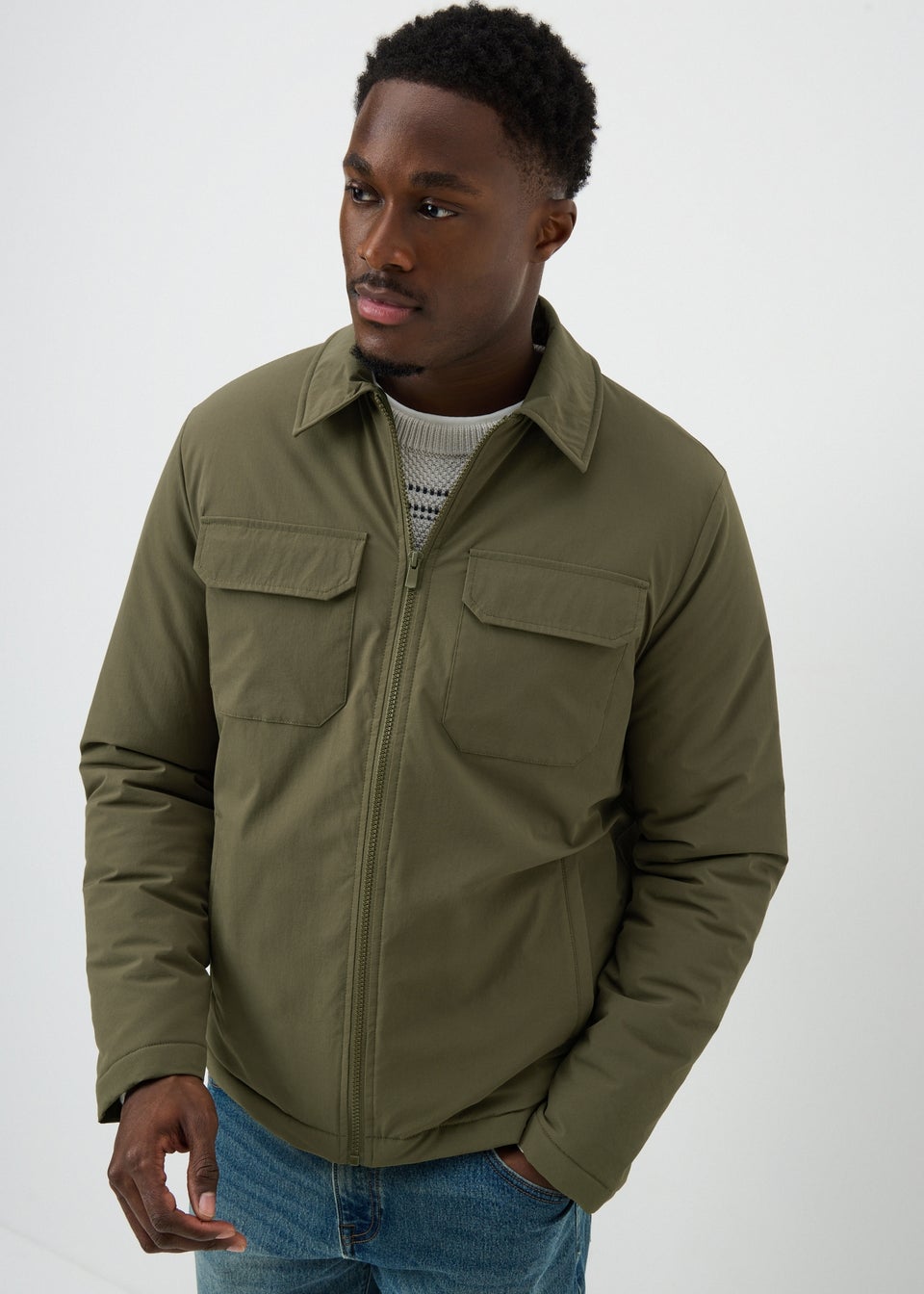 Khaki Padded Cargo Shacket
