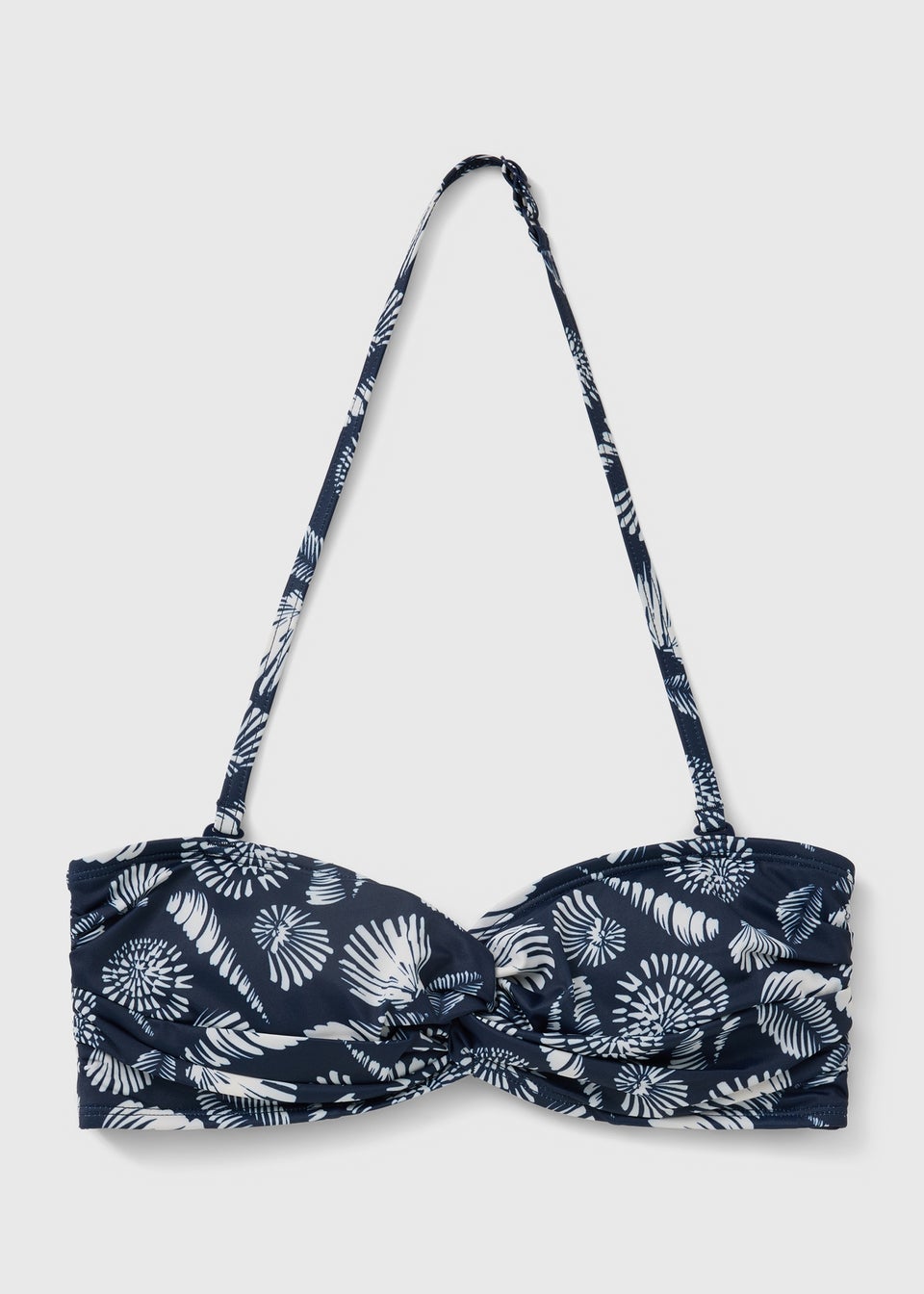 Navy Shell Print Twist Front Bikini Top