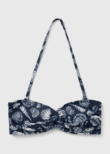 Navy Shell Print Twist Front Bikini Top