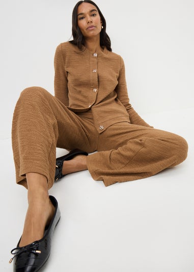 Camel Boucle Wide Leg Co Ord Trousers