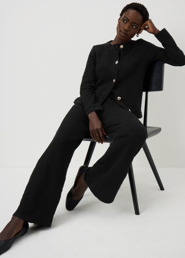 Black Boucle Wide Leg Co Ord Trousers