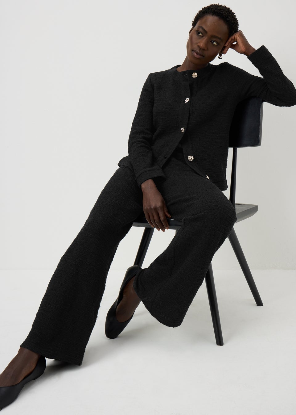 Black Boucle Wide Leg Co Ord Trousers