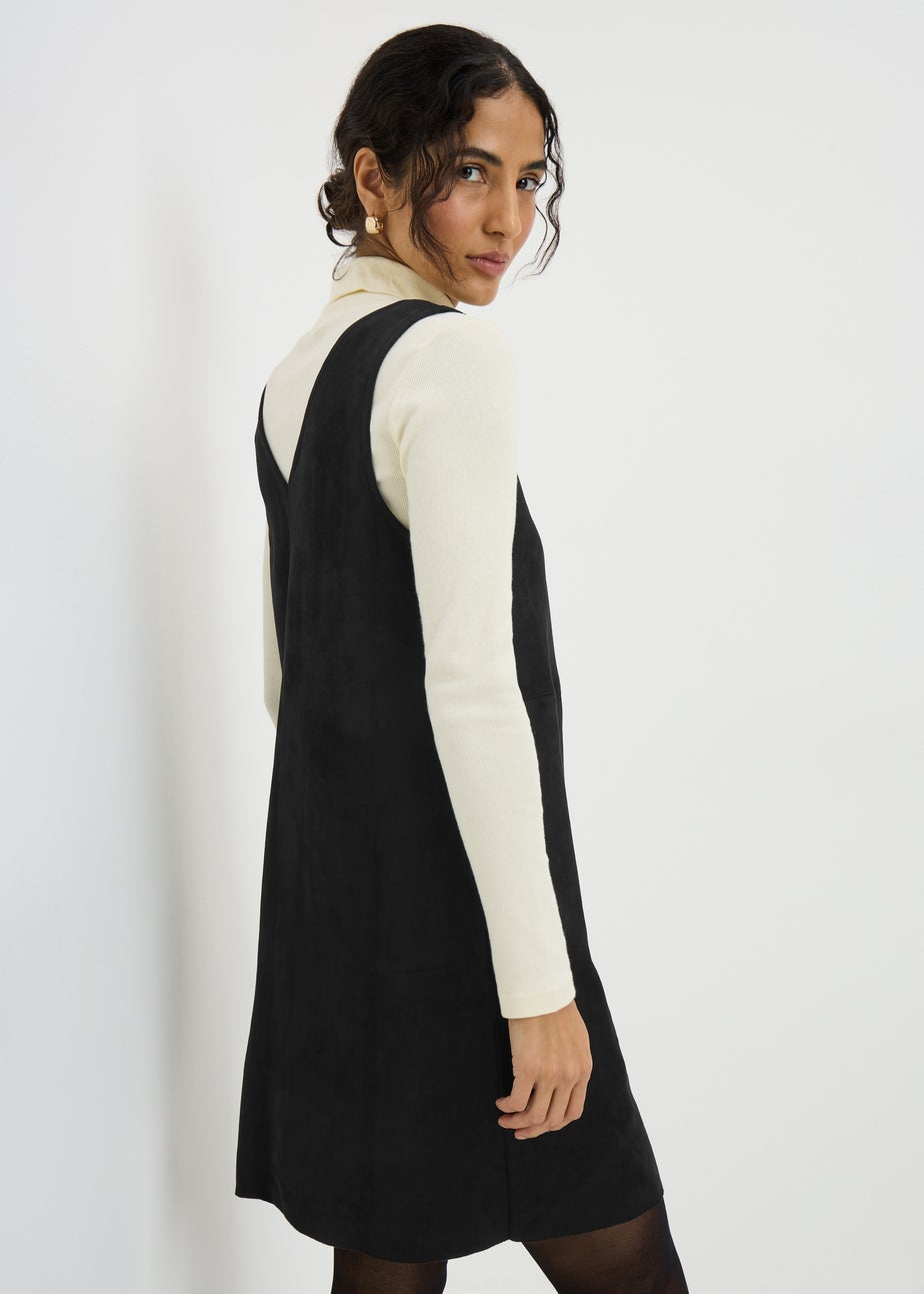 Black Faux Suede Pinafore Dress