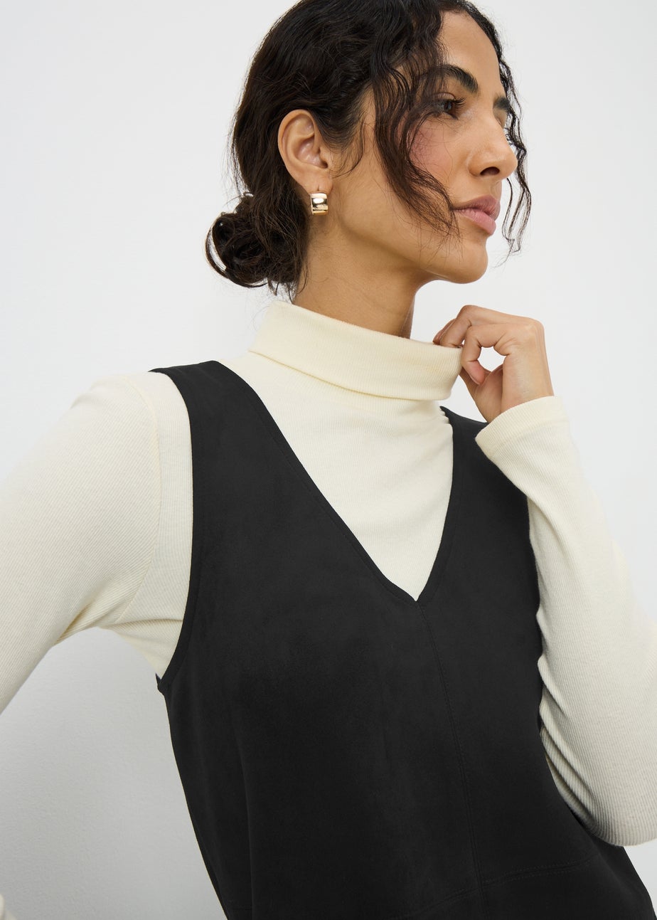 Black Faux Suede Pinafore Dress