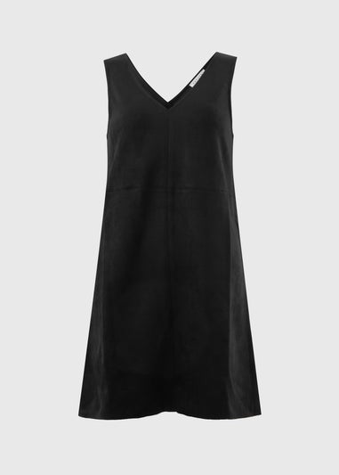 Black Faux Suede Pinafore Dress