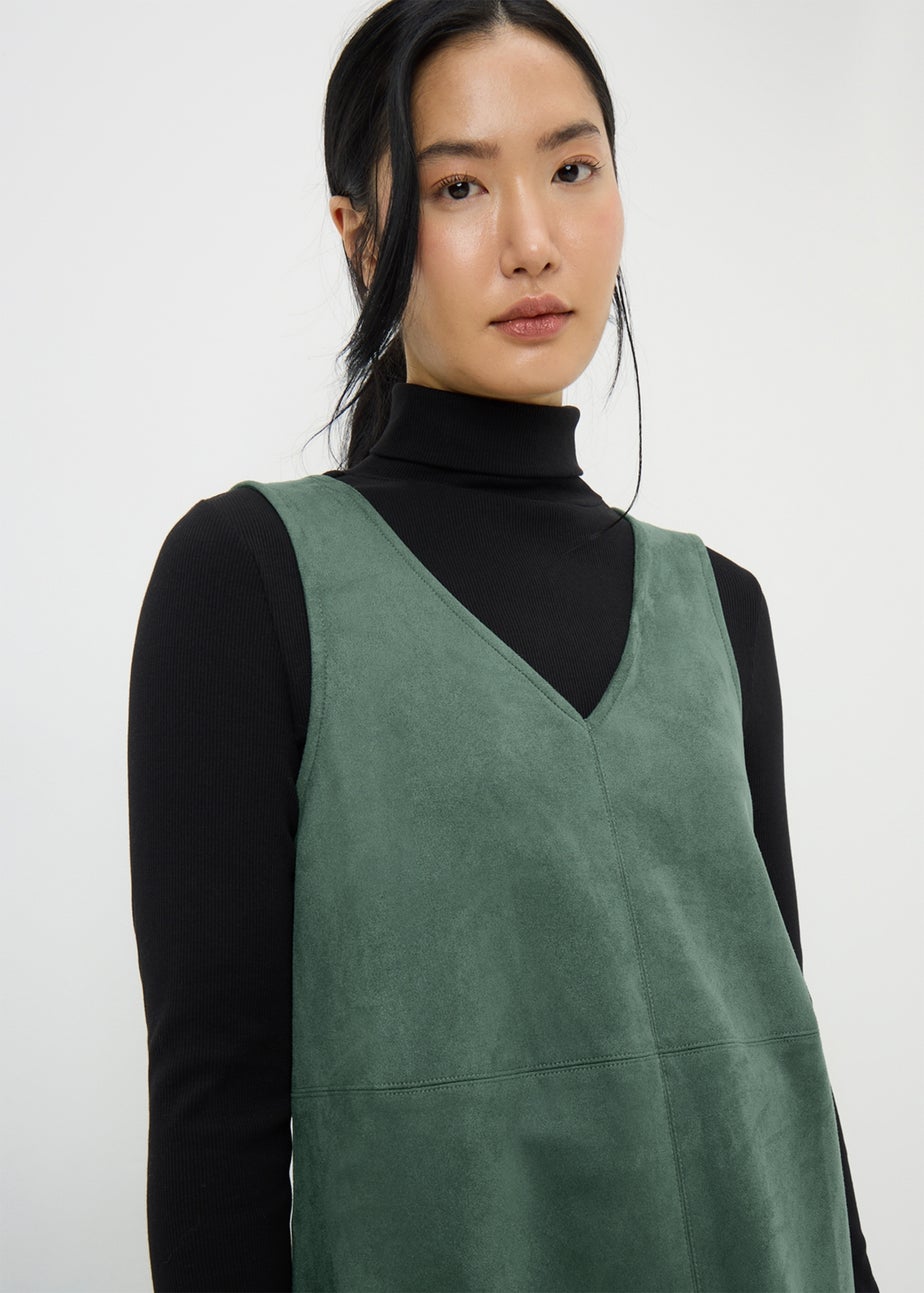 Teal Faux Suede Pinafore Dress