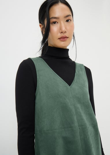 Teal Faux Suede Pinafore Dress