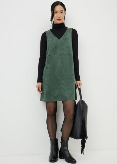 Teal Faux Suede Pinafore Dress
