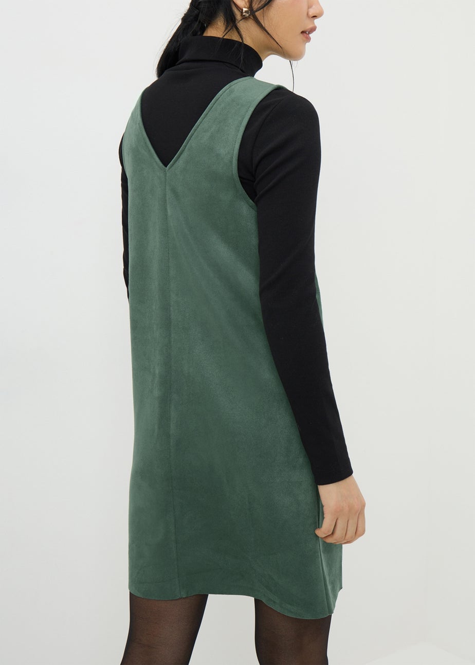 Teal Faux Suede Pinafore Dress