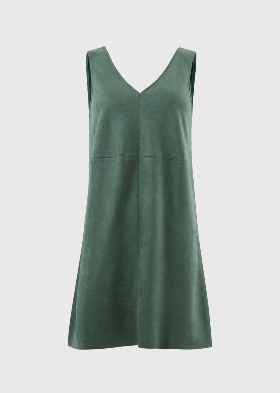 Teal Faux Suede Pinafore Dress