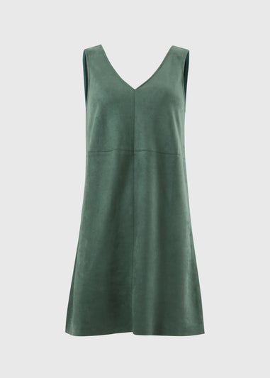 Teal Faux Suede Pinafore Dress