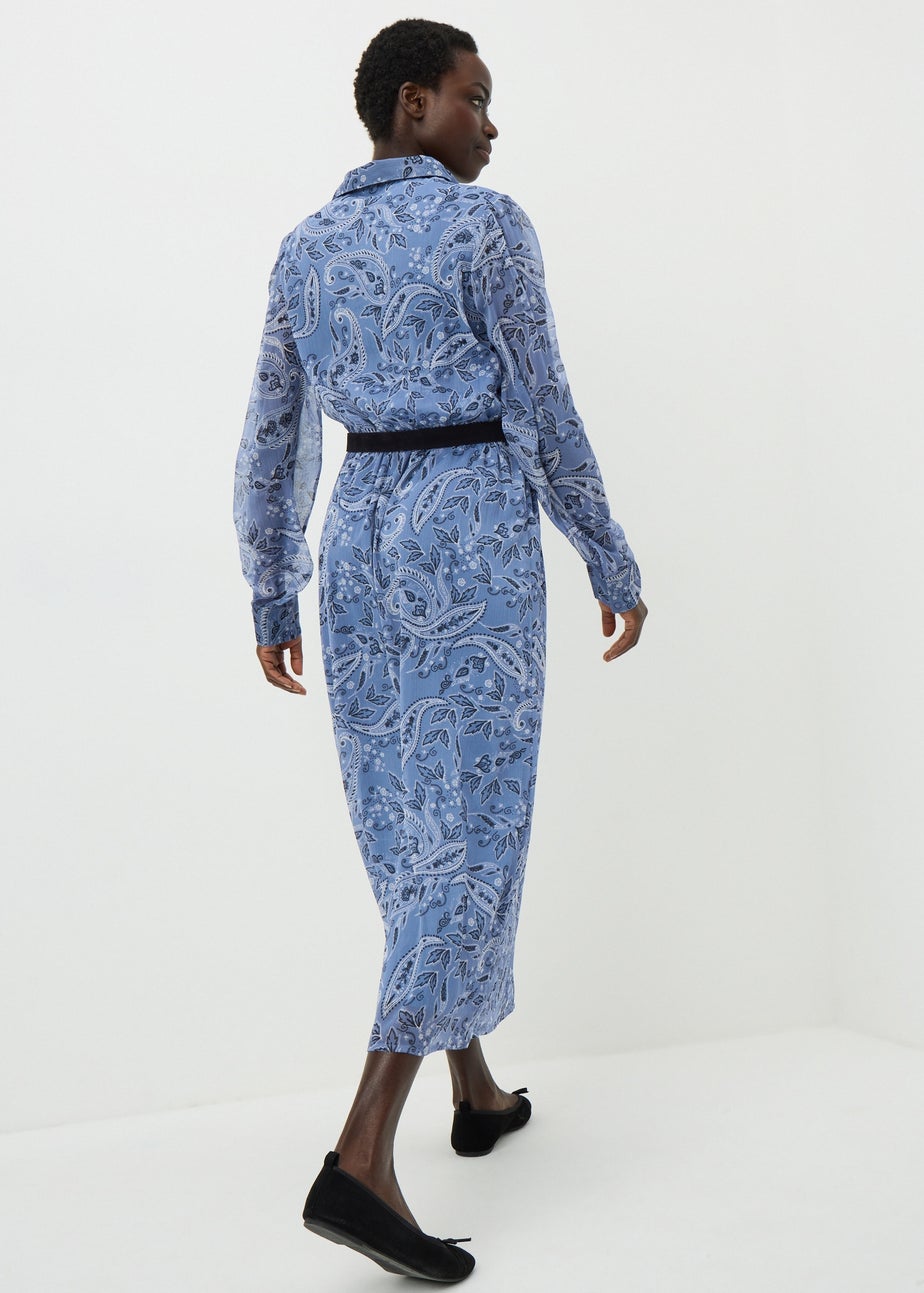 Blue Paisley Belted Midaxi Dress