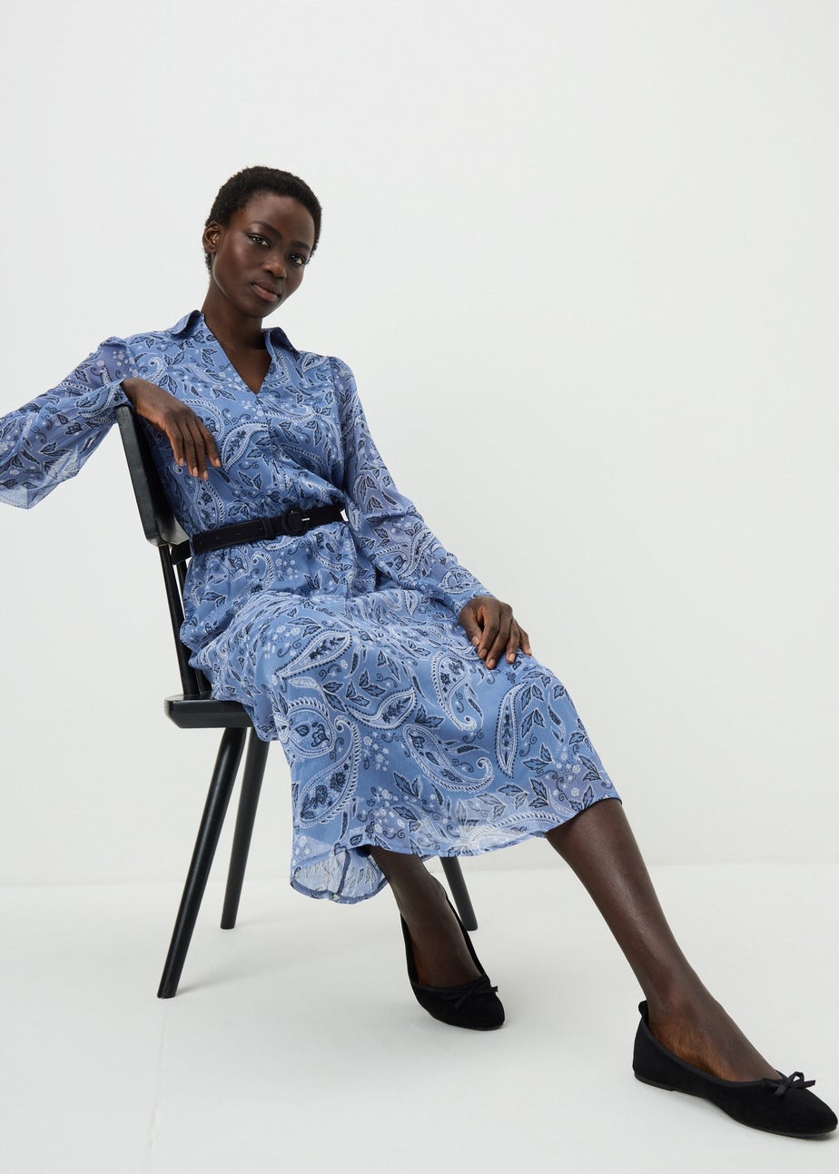 Blue Paisley Belted Midaxi Dress